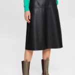 Women Esprit Black CURVY Faux leather midi skirt Skirts XF4444405