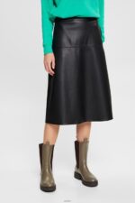 Women Esprit Black CURVY Faux leather midi skirt Skirts XF4444405