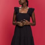 Women Esprit Black Jersey dress with embroidered lace sleeves Dresses XF444459