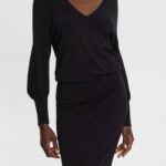 Women Esprit Black Knit dress with slit sleeves, LENZING ECOVERO Dresses XF4444442
