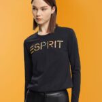Women Esprit Black Long-sleeved t-shirt with logo T-Shirts XF4444460