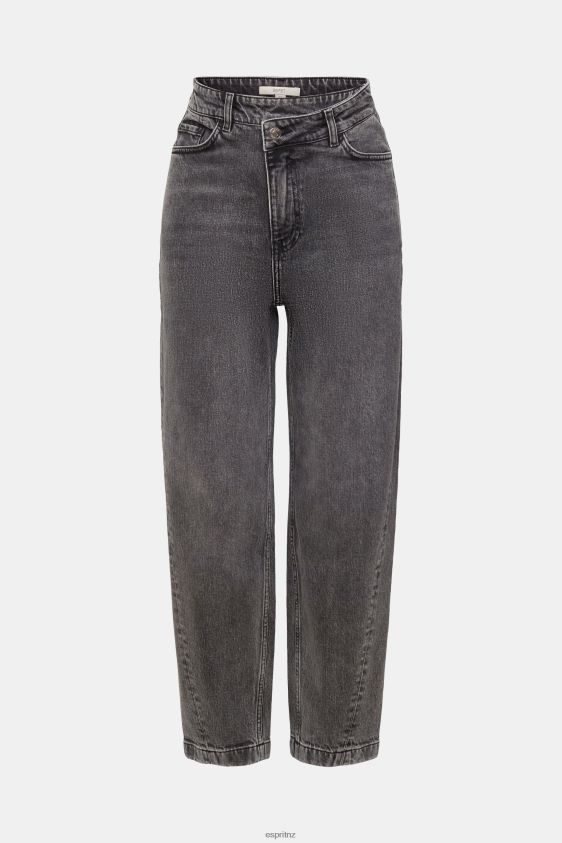 Women Esprit Black Medium Wash Banana fit jeans with asymmetric waistband Denim XF4444339 - Image 5