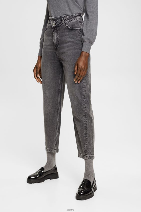 Women Esprit Black Medium Wash Banana fit jeans with asymmetric waistband Denim XF4444339 - Image 1