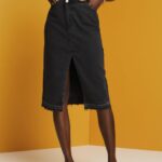 Women Esprit Black Medium Wash Midi skirt with an asymmetric waistband Skirts XF4444208