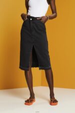 Women Esprit Black Medium Wash Midi skirt with an asymmetric waistband Skirts XF4444208