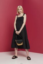 Women Esprit Black Midi dress with embroidery, LENZING ECOVERO Dresses XF4444204 - Image 2