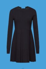 Women Esprit Black Pleated mini dress with long-sleeves & crewneck Dresses XF4444127 - Image 5