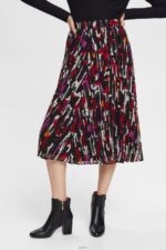 Women Esprit Black Pleated, patterned midi skirt Skirts XF4444427