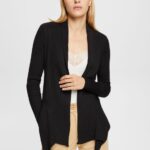 Women Esprit Black Recycled: ribbed cardigan with handkerchief hem Sweaters XF444423