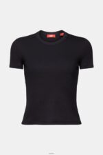 Women Esprit Black Ribbed jersey t-shirt T-Shirts XF44441 - Image 5
