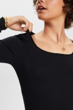 Women Esprit Black Ribbed long sleeve top Long Sleeve XF444488 - Image 3