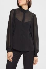 Women Esprit Black Wide chiffon blouse Blouses XF4444426