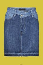 Women Esprit Blue Dark Wash Jeans mini skirt with an asymmetric hem Skirts XF4444207 - Image 5