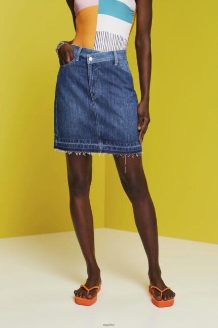 Women Esprit Blue Dark Wash Jeans mini skirt with an asymmetric hem Skirts XF4444207
