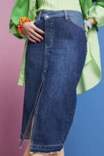Women Esprit Blue Dark Wash Midi skirt with an asymmetric waistband Skirts XF4444209 - Image 3