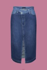 Women Esprit Blue Dark Wash Midi skirt with an asymmetric waistband Skirts XF4444209 - Image 5
