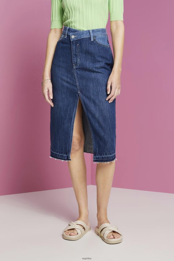Women Esprit Blue Dark Wash Midi skirt with an asymmetric waistband Skirts XF4444209 - Image 1