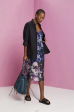 Women Esprit Blue Lavender Patterned organza midi dress Dresses XF4444196 - Image 2