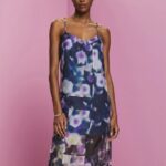 Women Esprit Blue Lavender Patterned organza midi dress Dresses XF4444196