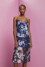 Women Esprit Blue Lavender Patterned organza midi dress Dresses XF4444196