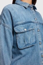 Women Esprit Blue Light Wash Casual denim shirt Shirts XF4444485 - Image 2