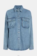 Women Esprit Blue Light Wash Casual denim shirt Shirts XF4444485 - Image 4