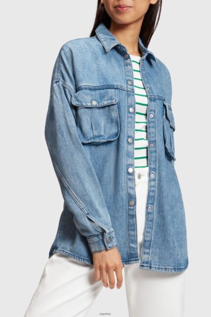 Women Esprit Blue Light Wash Casual denim shirt Shirts XF4444485