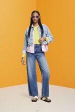 Women Esprit Blue Light Wash Cropped denim jacket with frayed trim Jackets XF4444312 - Image 2