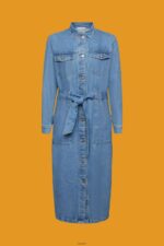 Women Esprit Blue Light Wash Denim dress with tie belt Dresses XF4444394 - Image 5