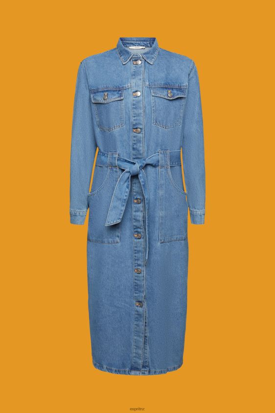 Women Esprit Blue Light Wash Denim dress with tie belt Dresses XF4444394 - Image 5