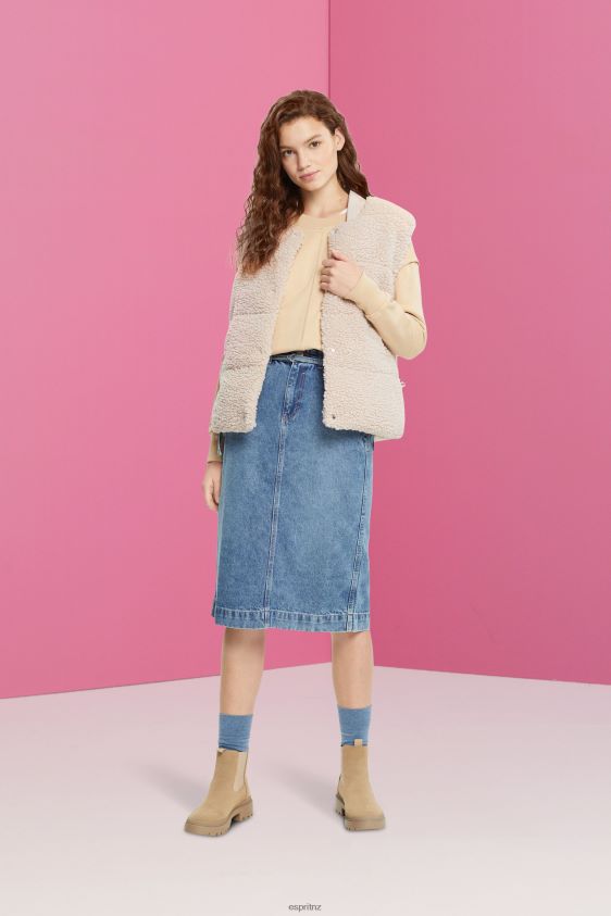 Women Esprit Blue Light Wash Denim skirt with paperbag waistband Skirts XF4444430 - Image 2