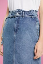 Women Esprit Blue Light Wash Denim skirt with paperbag waistband Skirts XF4444430 - Image 3