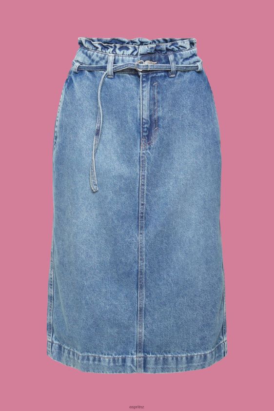 Women Esprit Blue Light Wash Denim skirt with paperbag waistband Skirts XF4444430 - Image 5