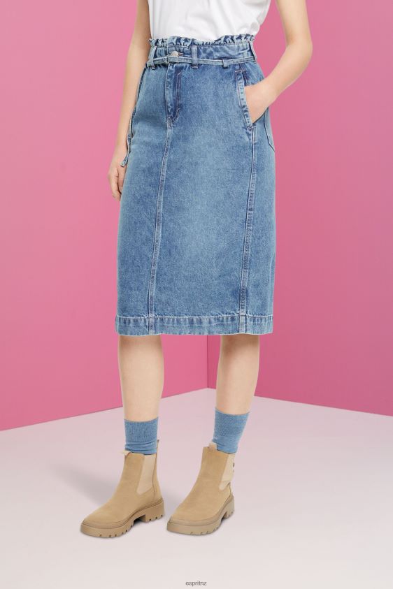 Women Esprit Blue Light Wash Denim skirt with paperbag waistband Skirts XF4444430 - Image 1