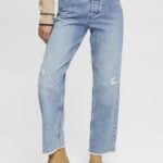 Women Esprit Blue Light Wash High-rise distressed dad fit jeans Denim XF4444255