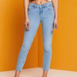Women Esprit Blue Light Wash Slim fit cropped jeans Denim XF4444115