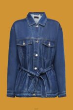 Women Esprit Blue Medium Wash Denim jacket with tie belt Jackets XF4444215 - Image 5