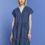 Women Esprit Blue Medium Wash Dresses light woven Loose fit Dresses XF4444183