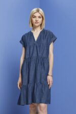 Women Esprit Blue Medium Wash Dresses light woven Loose fit Dresses XF4444183