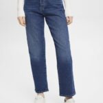 Women Esprit Blue Medium Wash High-rise dad jeans Denim XF4444314