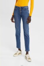 Women Esprit Blue Medium Wash Mid-rise slim fit stretch jeans, Dual Max Denim XF4444329