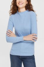 Women Esprit Bright Blue Boat neck long sleeve top Long Sleeve XF4444367