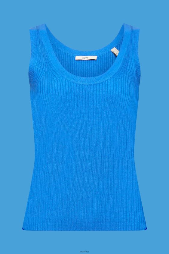 Women Esprit Bright Blue Ribbed, sleeveless jumper, linen blend Sweaters XF4444109 - Image 5