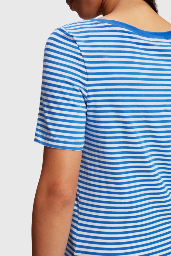 Women Esprit Bright Blue Stretch cotton stripe t-shirt T-Shirts XF4444536 - Image 3