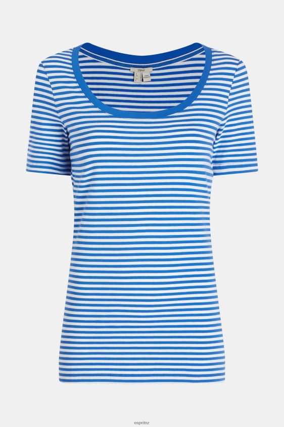 Women Esprit Bright Blue Stretch cotton stripe t-shirt T-Shirts XF4444536 - Image 4
