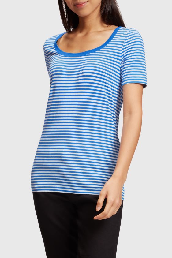 Women Esprit Bright Blue Stretch cotton stripe t-shirt T-Shirts XF4444536 - Image 1