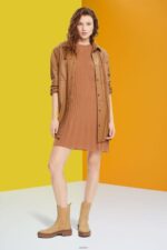 Women Esprit Brown Pleated fit and flare dress Dresses XF4444382 - Image 2
