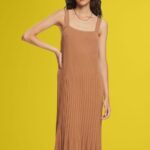 Women Esprit Brown Pleated strap dress Dresses XF4444491
