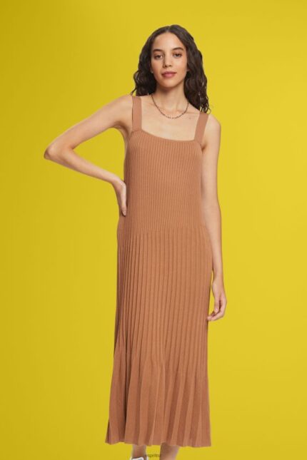 Women Esprit Brown Pleated strap dress Dresses XF4444491