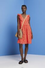 Women Esprit Coral Orange Cotton lace dress Dresses XF4444192 - Image 2